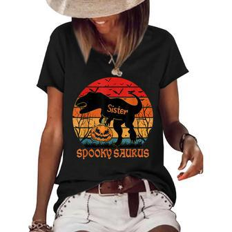 Vintage Spookysaurus Sister Rex Dinosaur Halloween Family Gifts For Sister Funny Gifts Women's Short Sleeve Loose T-shirt | Mazezy