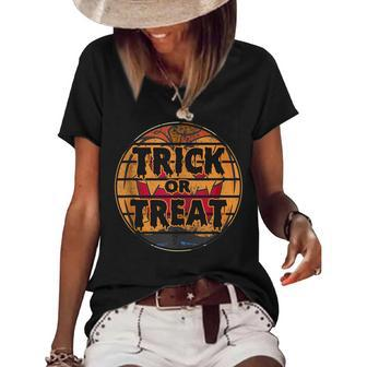 Vintage Trick Or Treat Halloween Costume Scary Pumpkin Men Pumpkin Funny Gifts Women's Short Sleeve Loose T-shirt | Mazezy