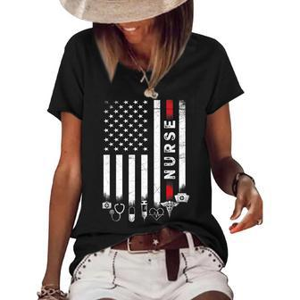 Vintage Usa American Flag Va Nurse Patriotic Funny Nurse Day Patriotic Funny Gifts Women's Short Sleeve Loose T-shirt | Mazezy