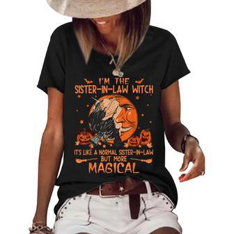 Women Vintage Cute Sister-In-Law Witch Halloween 2021 Funny Halloween 2021 Funny Gifts Women's Short Sleeve Loose T-shirt | Mazezy