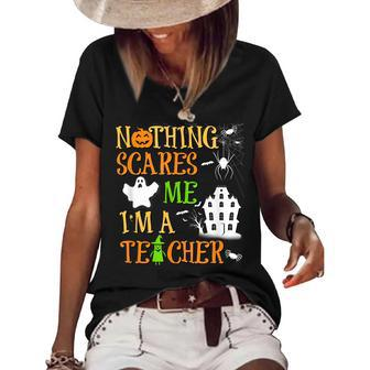 You Cant Scare Me Im A Teacher School Halloween Costume Halloween Costume Funny Gifts Women's Short Sleeve Loose T-shirt | Mazezy