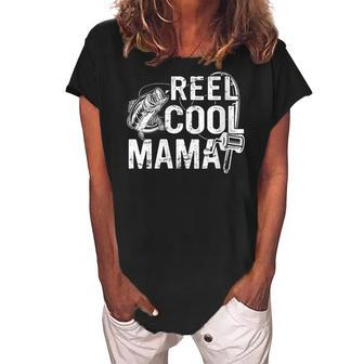 Distressed Reel Cool Mama Fishing Mothers Day Gift For Womens Gift For Women Women's Loosen Crew Neck Short Sleeve T-Shirt | Mazezy