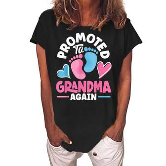 Grandparents Day Grandma Grandpa Promoted To Grandma Again Women's Loosen Crew Neck Short Sleeve T-Shirt - Seseable