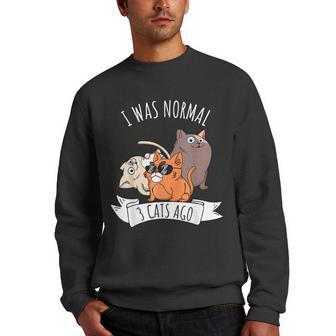 I Was Normal 3 Cats Ago Cat Mom Dad Crazy Cat Lady Gifts For Mom Funny Gifts Men Crewneck Graphic Sweatshirt | Mazezy UK