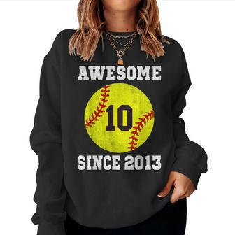 10Th Birthday Girl Softball Lover 10 Years Old Vintage Women Sweatshirt - Seseable