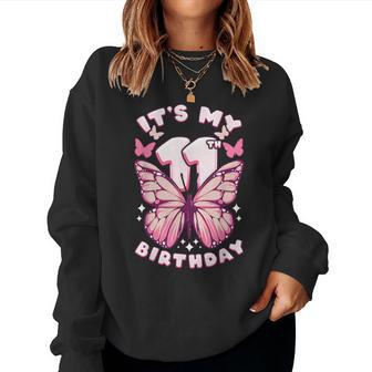 11Th Birthday Girl 11 Years Butterflies And Number 11 Women Sweatshirt - Thegiftio UK