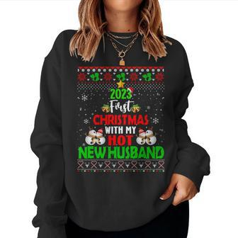 2023 First Christmas With My Hot New Husband Ugly Sweater Women Sweatshirt | Mazezy