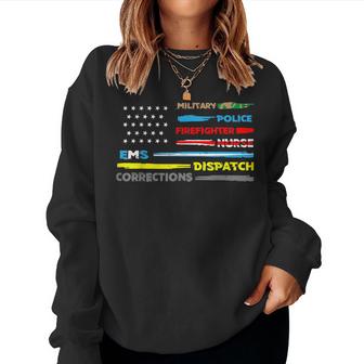 First Responders Hero Flag - Nurse Ems Police Fire Military  Women Crewneck Graphic Sweatshirt