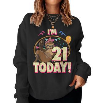 21St Birthday Sloth Party Lazy 21 Twenty One Women Crewneck Graphic Sweatshirt - Thegiftio UK