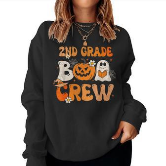 2Nd Grade Boo Crew Teacher Student Halloween Groovy Ghost Women Sweatshirt | Mazezy