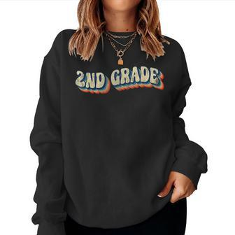 2Nd Second Grade Squad Retro Groovy Teacher Back To School Women Sweatshirt - Thegiftio UK