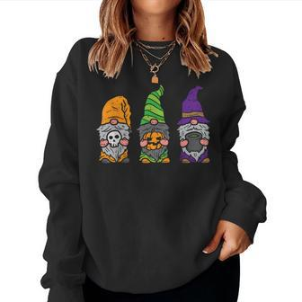 3 Gnomes Pumpkin Witch Skull Gardening Halloween Autumn Fall Halloween Women Sweatshirt | Mazezy
