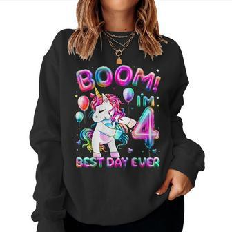 4 Years Old Flossing Unicorn 4Th Birthday Girl Party Women Sweatshirt - Seseable