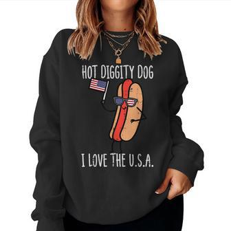 4Th July Hot Diggity Dog Usa Flag Hotdog Men Women Kid Women Sweatshirt | Mazezy