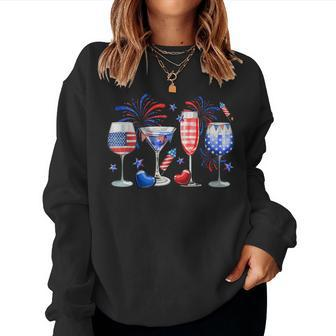 4Th Of July Wine Glasses Independence Day American Flag Women Sweatshirt | Mazezy