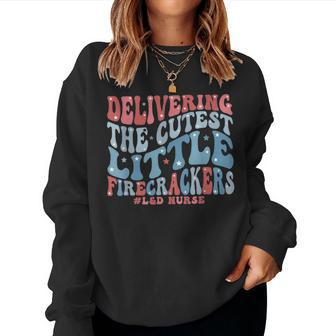 4Th Of July Labor And Delivery Nurse American Land D Nurse Women Crewneck Graphic Sweatshirt - Seseable