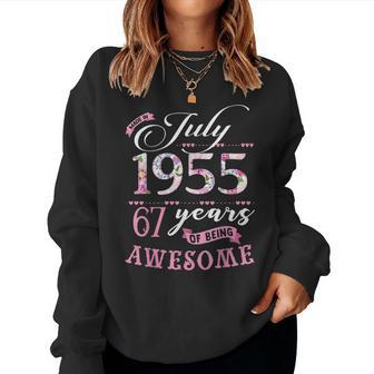 67Th Birthday Floral Born In July 1955 Women Sweatshirt | Mazezy