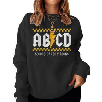 Abcd Second Grade Rocks Pencil Lightning Students Teachers Women Sweatshirt | Mazezy