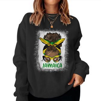Afro Messy Bun Jamaica Flag Jamaican Girl Black Woman Jamaica Women Sweatshirt | Mazezy
