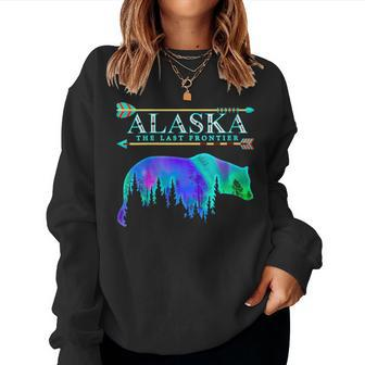 Alaska State Pride Alaska Northern Lights Alaskan Bear Women Crewneck Graphic Sweatshirt - Seseable