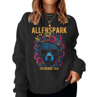 Allenspark Colorado Usa Bear With Sunglasses Flowers Women Sweatshirt | Mazezy