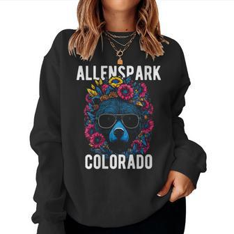 Allenspark Colorado Usa Fun Bear With Flowers Women Sweatshirt | Mazezy