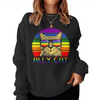 Ally Cat Lgbt Gay Pride Cat Daddy For Women Gifts Women Crewneck Graphic Sweatshirt - Seseable