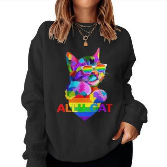 Ally Cat Lgbt Gay Rainbow Pride Flag Boys Men Girls Women Women Sweatshirt | Mazezy