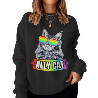 Ally Cat Straight Lgbt Supporter Gay Pride Ally Rainbow Women Crewneck Graphic Sweatshirt - Thegiftio UK
