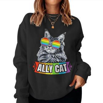 Ally Cat Straight Lgbt Supporter Gay Pride Ally Rainbow Women Sweatshirt | Mazezy