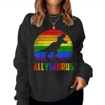 Ally Saurus Dinosaur Lgbt Flag Gay Pride Retro Lgbtq Rainbow Women Sweatshirt | Mazezy AU