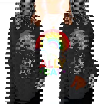Allycat Lgbt Cat With Ally Pride Rainbow Women Crewneck Graphic Sweatshirt | Seseable CA