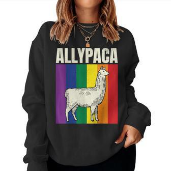 Allypaca Rainbow Alpaca Pun Gay Pride Ally Lgbt Joke Flag Women Sweatshirt | Mazezy