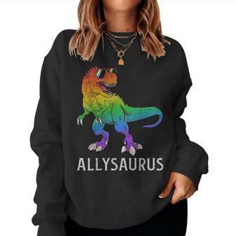 Allysaurus Dinosaur In Rainbow Flag Ally Lgbt Gay Pride Boy Women Sweatshirt | Mazezy
