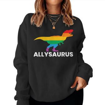 Allysaurus Dinosaur In Rainbow Flag For Ally Lgbt Gay Pride Sweatshirt | Mazezy