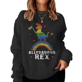 Allysaurus Rex Dinosaur In Rainbow Flag Ally Lgbt Pride Women Sweatshirt | Mazezy