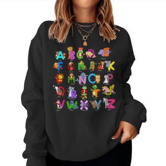 Alphabet Animal Abcs Learning Kindergarten School Teacher Women Sweatshirt - Seseable