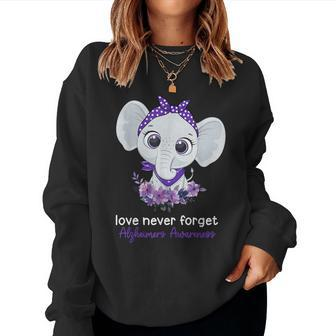 Alzheimer's Awareness Elephant Purple Flower Warrior Support Women Sweatshirt - Monsterry CA