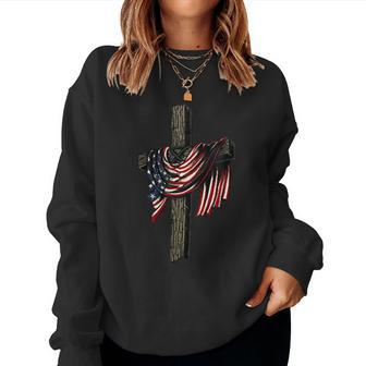 American By Birth Christian By Choice Dad By The Grace Women Crewneck Graphic Sweatshirt - Seseable