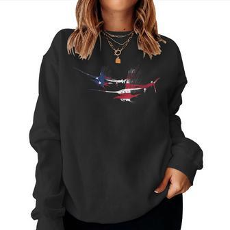 American Flag Marlin Skeletons Saltwater Game Fish For Fish Lovers Women Sweatshirt | Mazezy