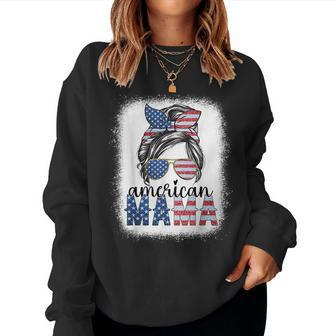 American Mama 4Th Of July Messy Bun Usa Flag American Family Women Sweatshirt | Mazezy