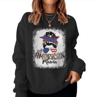 All American Mama Proud Mom Messy Bun Patriotic 4Th Of July Women Sweatshirt | Mazezy
