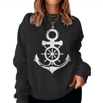 Anchor With Ship Sring Wheel Nautical Vintage Sailor Women Sweatshirt | Mazezy