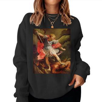 Angels Archangel Michael Defeating Satan Christian Warrior Women Sweatshirt | Mazezy