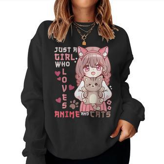 Anime Cat Girl Just A Girl Who Loves Anime And Cats Women Crewneck Graphic Sweatshirt - Monsterry DE