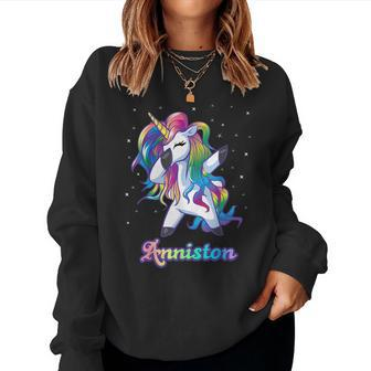 Anniston Name Personalized Custom Rainbow Unicorn Dabbing Women Sweatshirt | Mazezy