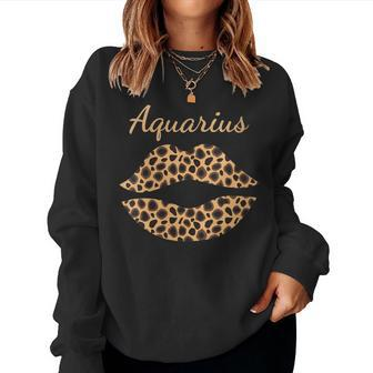 Aquarius Leopard Lips Queen Zodiac Birthday Women Sweatshirt | Mazezy