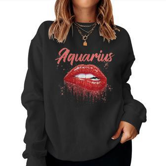 Aquarius Zodiac Birthday Red Lips For Black Women Women Sweatshirt | Mazezy