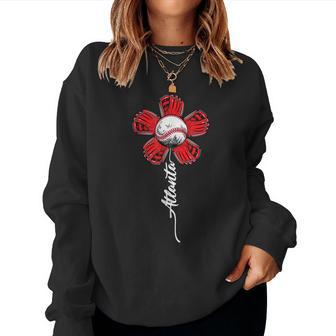 Atlanta Colorful Baseball Flower Souvenir I Love Atlanta Women Sweatshirt | Mazezy