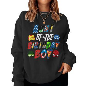 Aunt Of The Superhero Birthday Boy Super Hero Family Party Women Crewneck Graphic Sweatshirt - Seseable